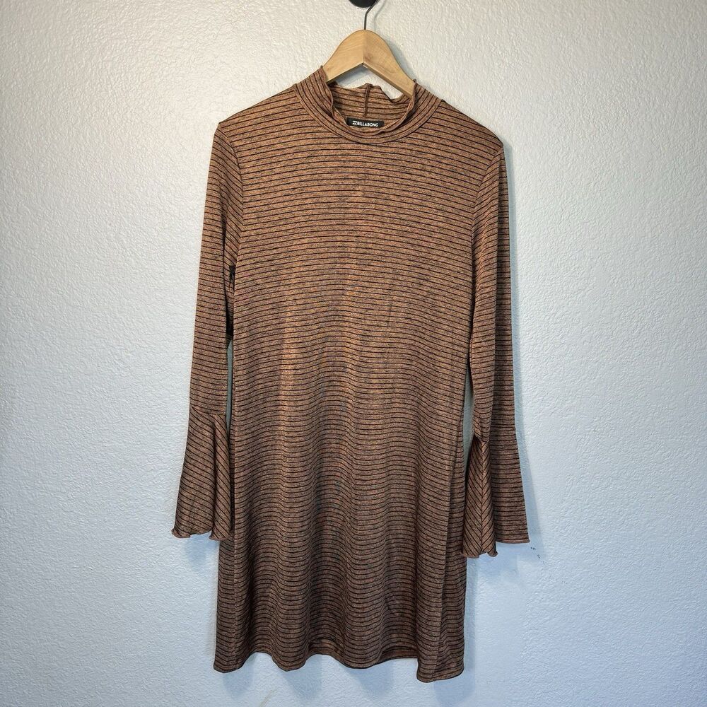 Billabong Dress L Brown Black No Iron Stretch Packable Mini Party Travel Retro